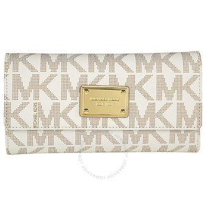 Michael Kors large Logo JET SET vanilla checkbook wallet clutch